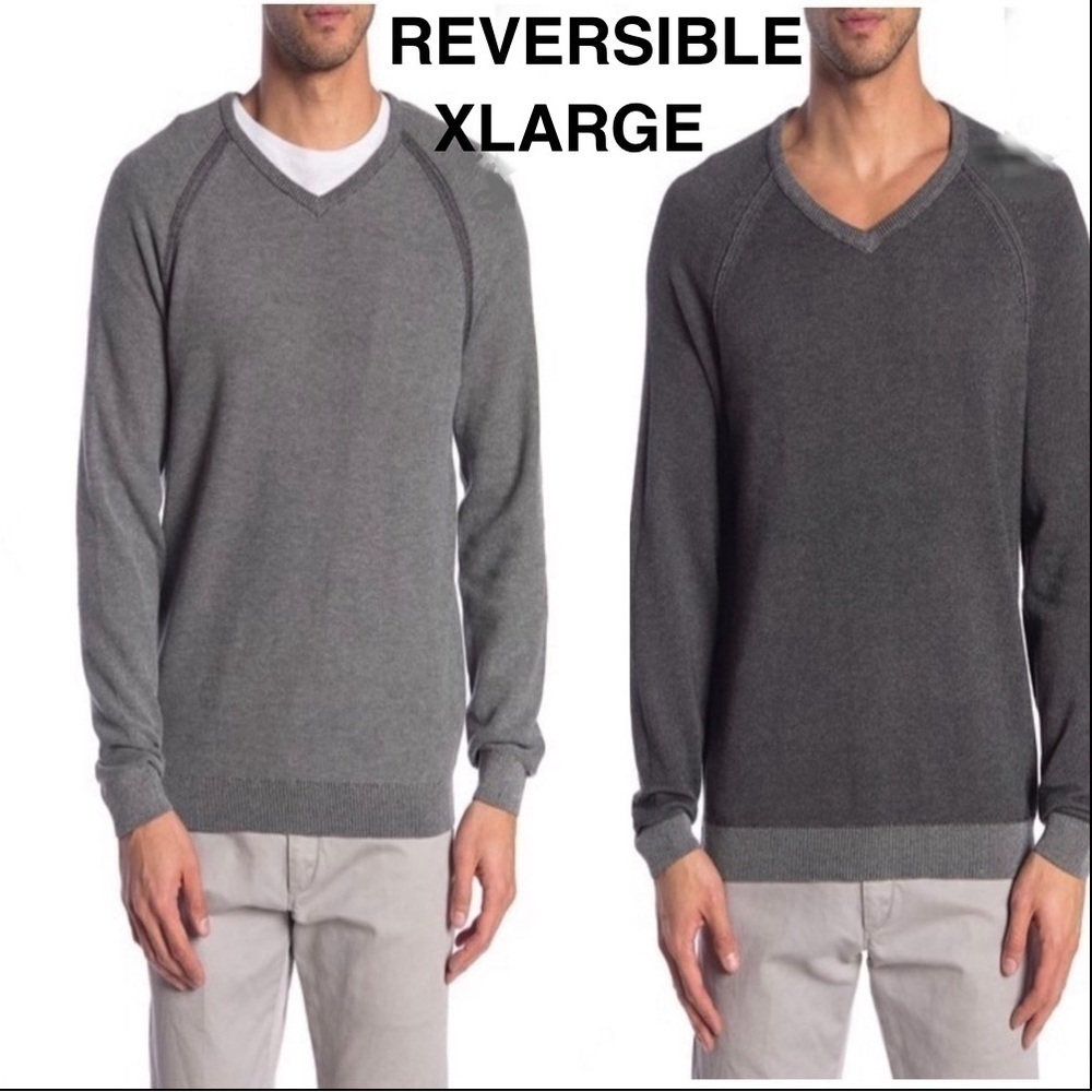 NWT Tailor Vintage Reversible V-Neck Sweater XL Gray 100% Cotton Waffle Knit